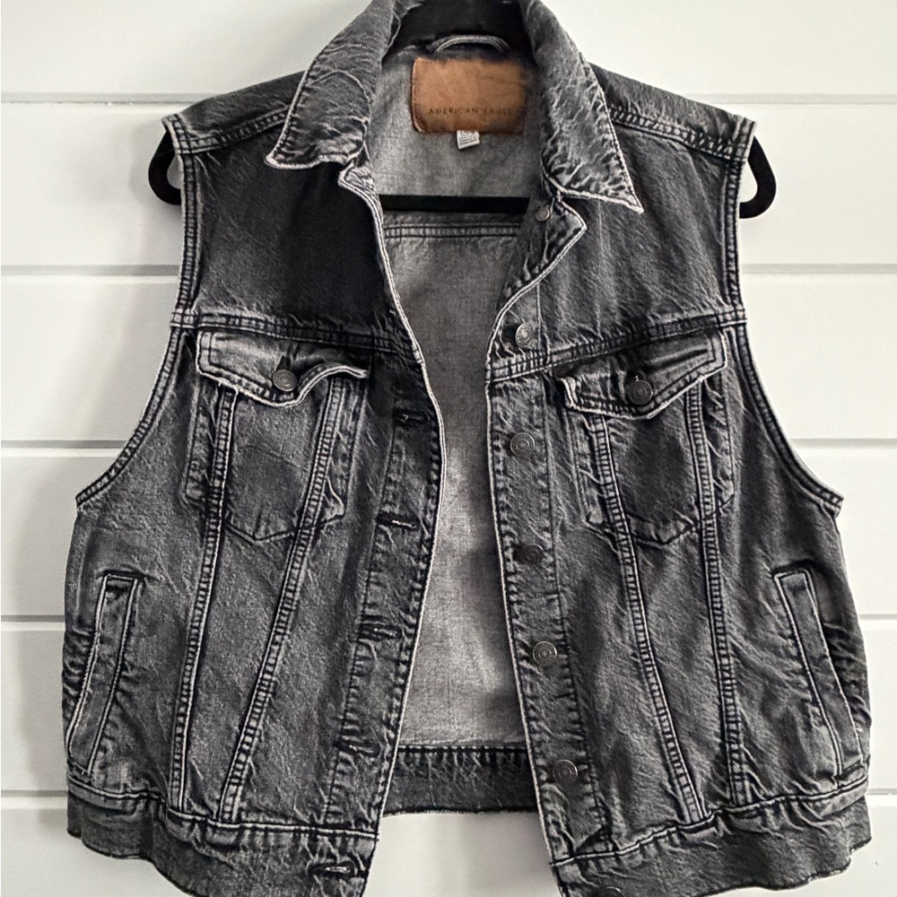 American Eagle Black Denim Vest
